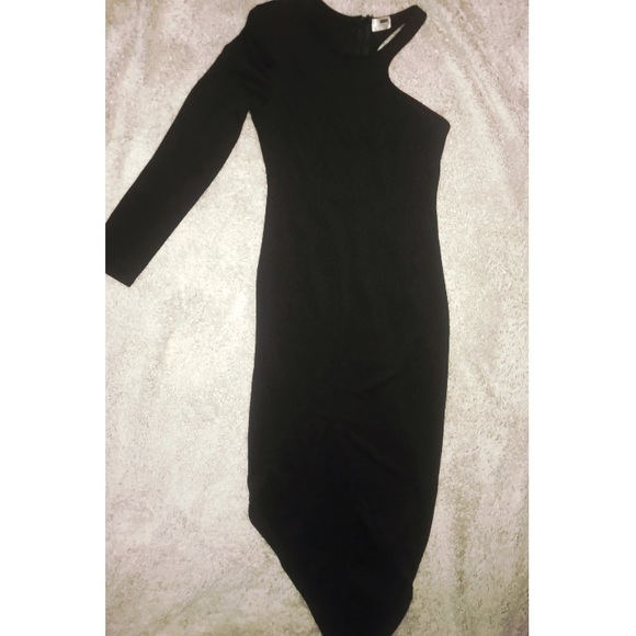 LBD One Shoulder Black Side Slit Dress - Picture 4 of 4